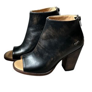 Bed‎ Stu Onset Bootie Womens Sz 7 Brown Leather Block Heel Peep Toe Ankle Boots